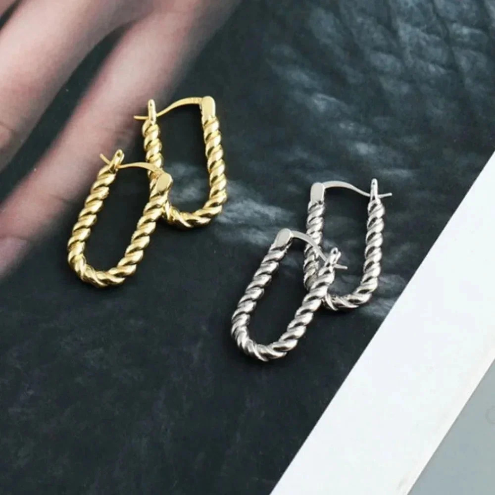 925 Sterling Silver Small Hoop Huggie Earrings Minimalist Textured Twist Hoops